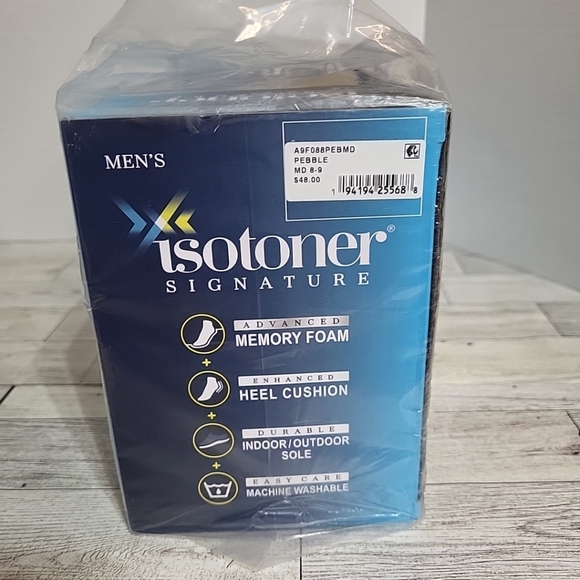 Isotoner Mens M 8-9 Corduroy Hoodback Slippers Pebble Memory Foam Inside Outdoor - Picture 6 of 7